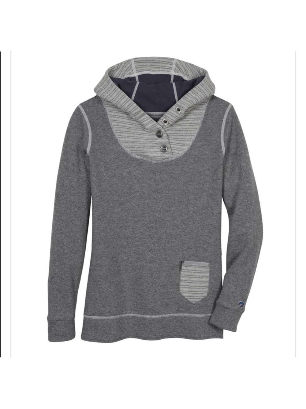 Kuhl Women's Gray Hooded Crewneck Sweater with Striped Trim